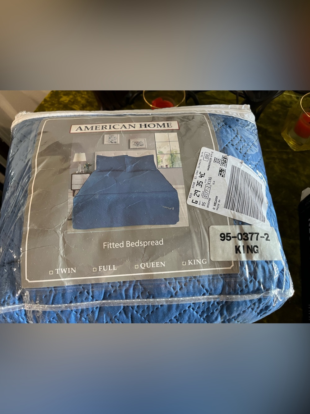 King Fitted Bedspread - Blue, New Old Stock